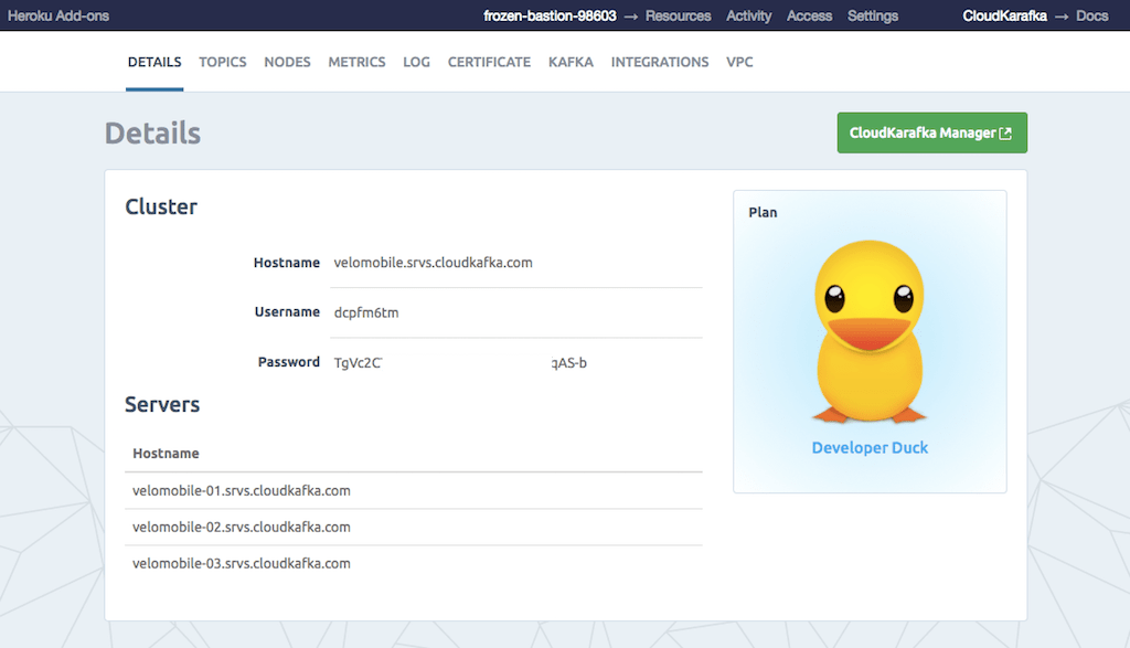 CloudKarafka Dashboard in Heroku