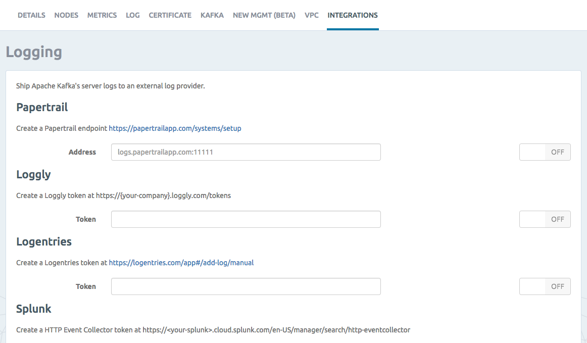 CloudKarafka log integrations